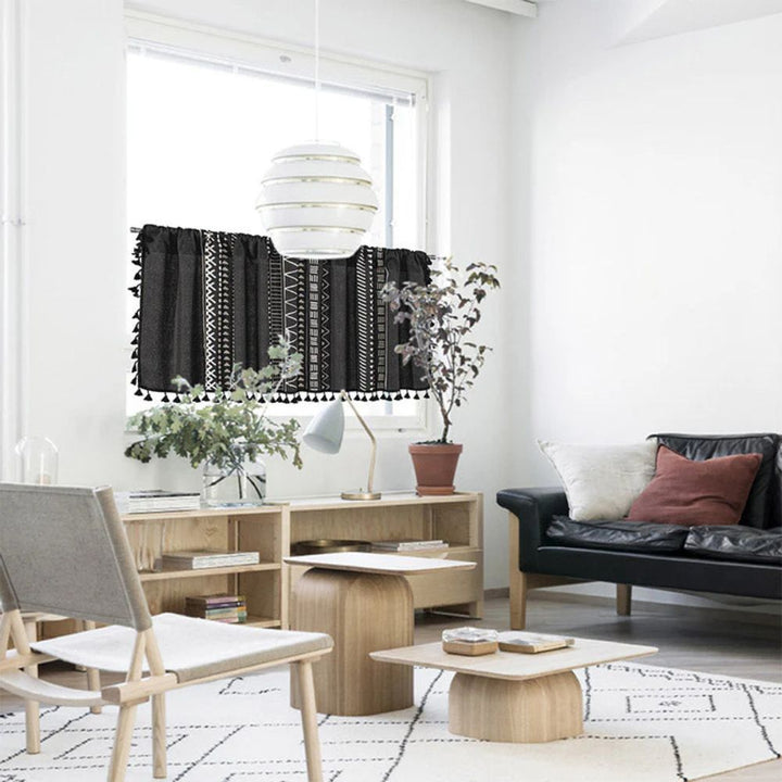 Lisslune | Black Geometric Tribal Tassel Cabinet Curtain