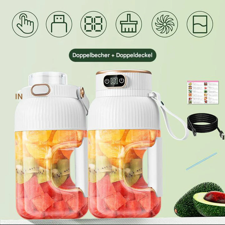 Lisslune | Portable multifunctional blender with double lid and USB charging function – for smoothies and storage containers
