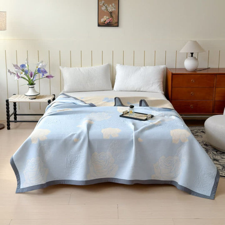 Lisslune | Blue Rose Bloom Cotton Blanket
