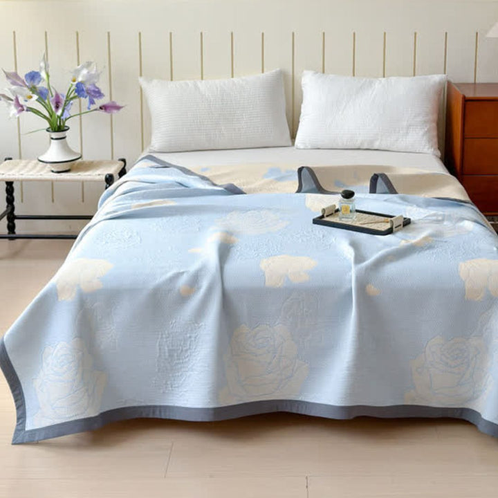 Lisslune | Blue Rose Bloom Cotton Blanket