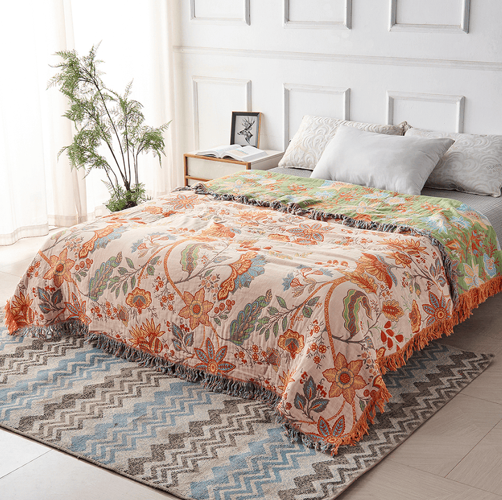 Lisslune | Cotton Throw Blanket with Floral Boho Pattern
