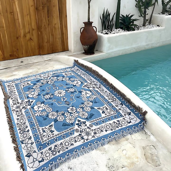 Lisslune | Blue Daisy Bloom Boho Travel Outdoor Blanket