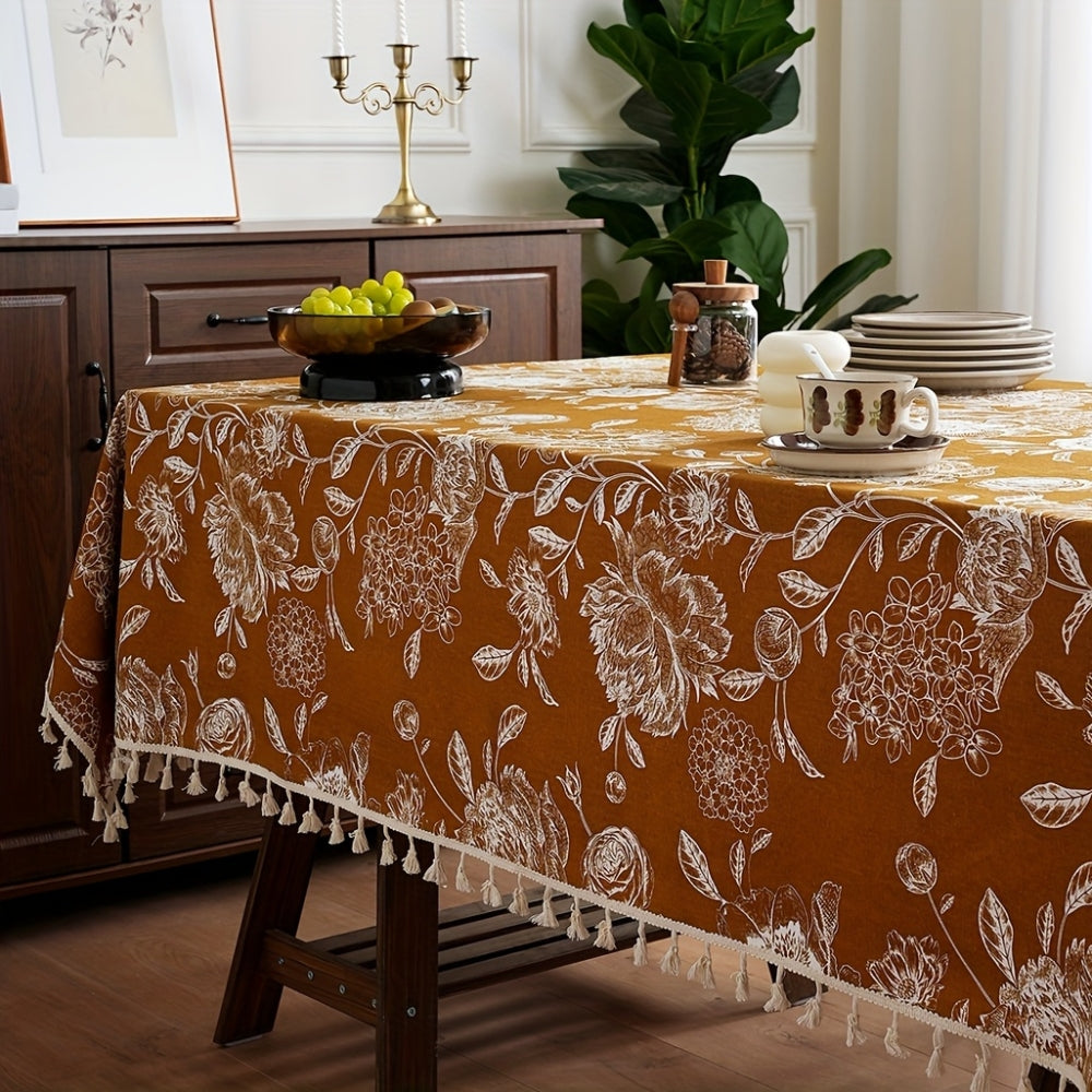 Lisslune | Peacock Blossom Boho Floral Tablecloth with Tassel