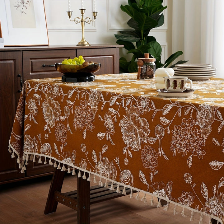 Lisslune | Peacock Blossom Boho Floral Tablecloth with Tassel