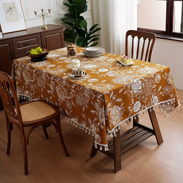 Lisslune | Peacock Blossom Boho Floral Tablecloth with Tassel
