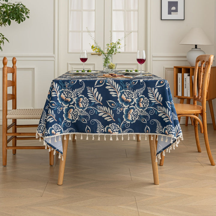 Lisslune | Peacock Blossom Boho Floral Tablecloth with Tassel