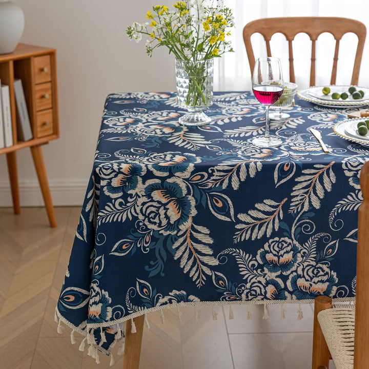 Lisslune | Peacock Blossom Boho Floral Tablecloth with Tassel