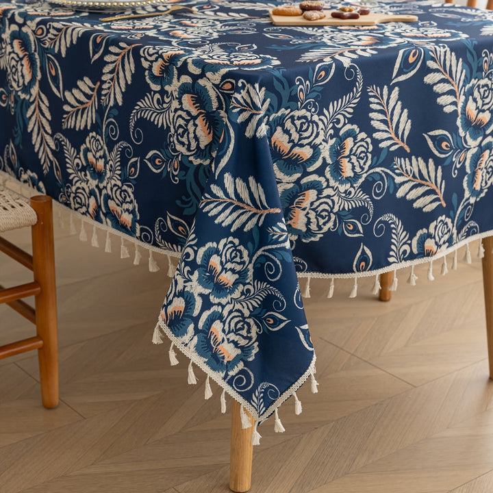Lisslune | Peacock Blossom Boho Floral Tablecloth with Tassel