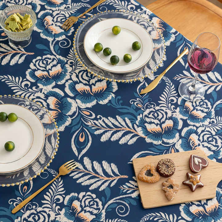 Lisslune | Peacock Blossom Boho Floral Tablecloth with Tassel