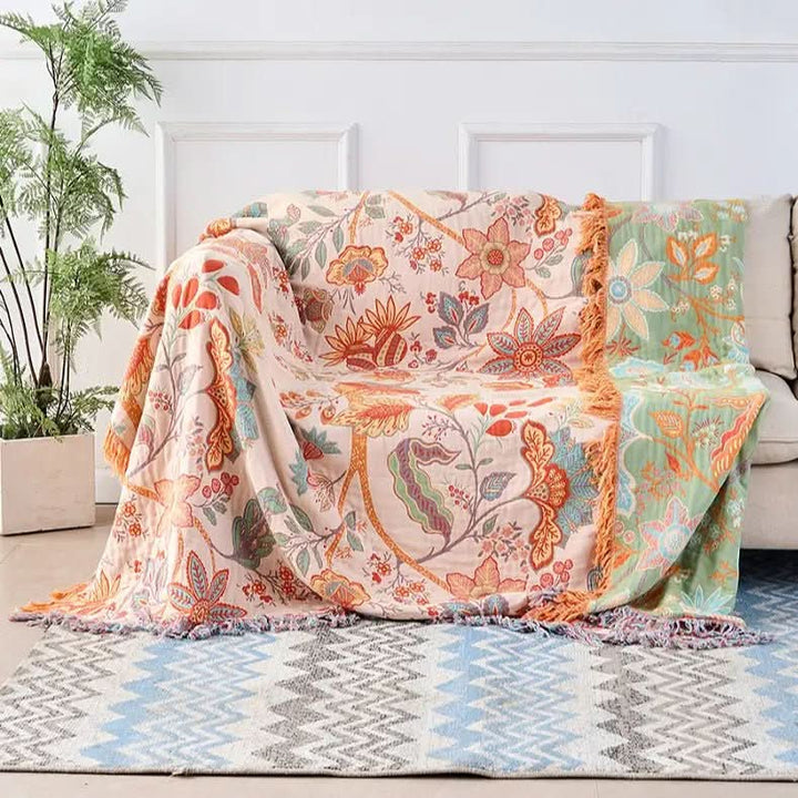 Lisslune | Cotton Reversible Blanket with Jacquard and Boho Pattern