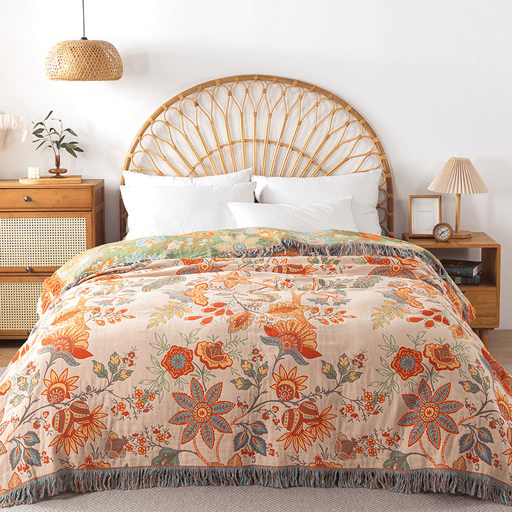 Lisslune | Cotton Reversible Blanket with Jacquard and Boho Pattern
