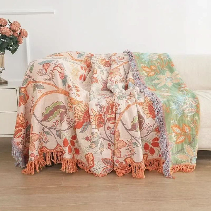 Lisslune | Cotton Reversible Blanket with Jacquard and Boho Pattern
