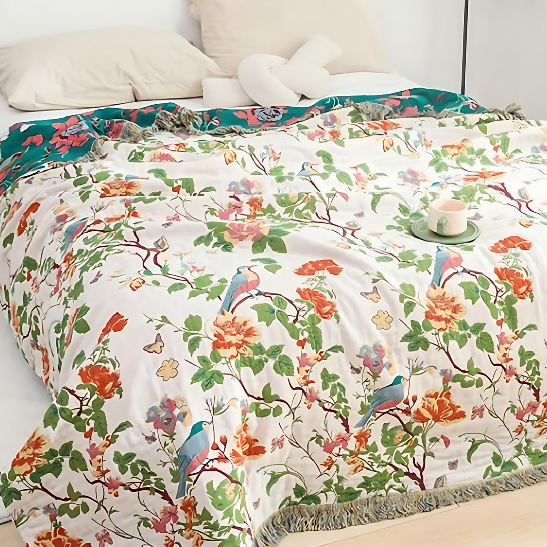 Lisslune | Botanic Bluebird Reversible Cotton Blanket