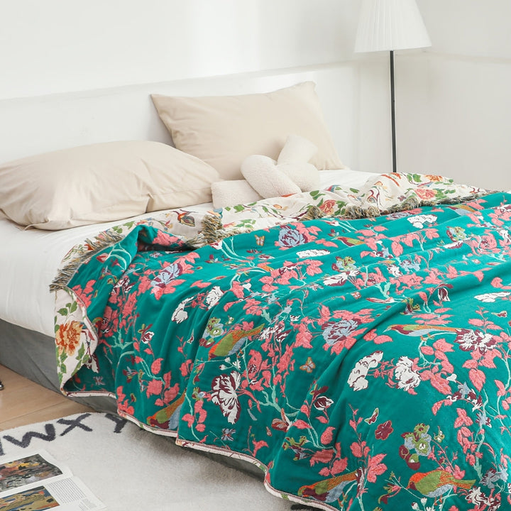 Lisslune | Botanic Bluebird Reversible Cotton Blanket