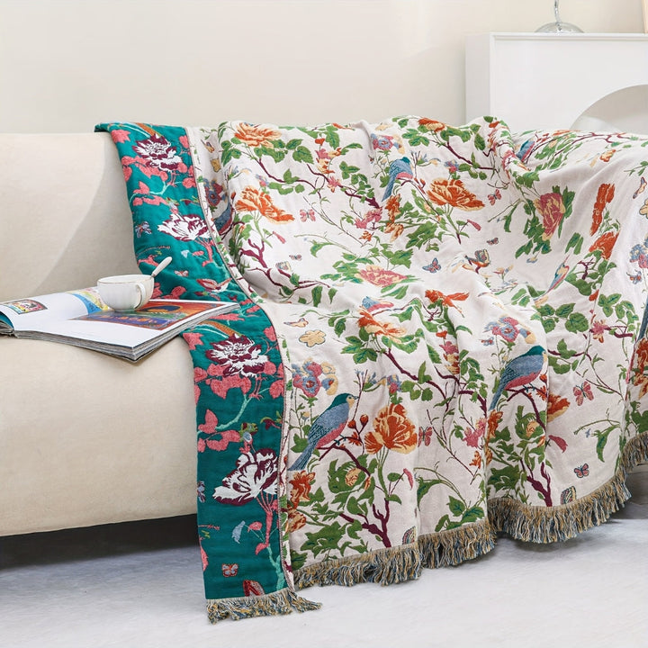 Lisslune | Botanic Bluebird Reversible Cotton Blanket