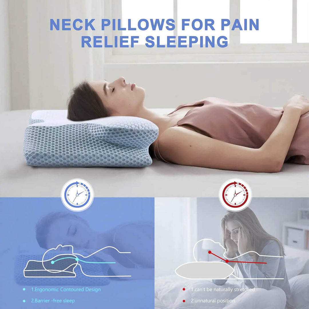 Lisslune | Cervical Memory Foam Pillow | Orthopaedic Contour Design with Cooling Cover for Back, Side & Stomach sleepers |  Pillows for back Sleepers
