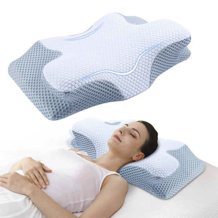Lisslune | Cervical Memory Foam Pillow | Orthopaedic Contour Design with Cooling Cover for Back, Side & Stomach sleepers |  Pillows for back Sleepers