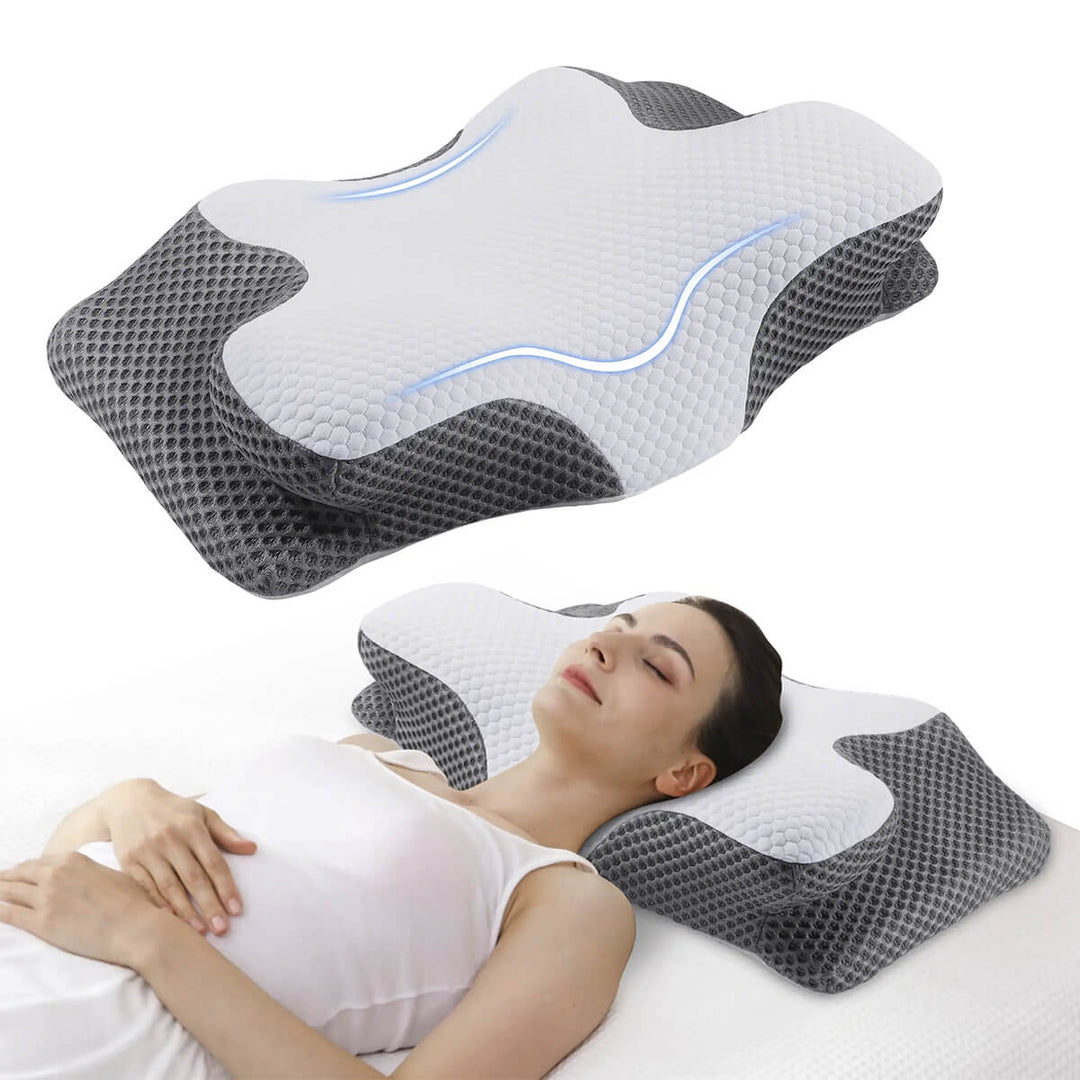 Lisslune | Cervical Memory Foam Pillow | Orthopaedic Contour Design with Cooling Cover for Back, Side & Stomach sleepers |  Pillows for back Sleepers