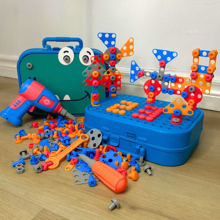 Lisslune | BuildiBox Creative Construction Set with Toy Drill – Portable Construction Case for Kids