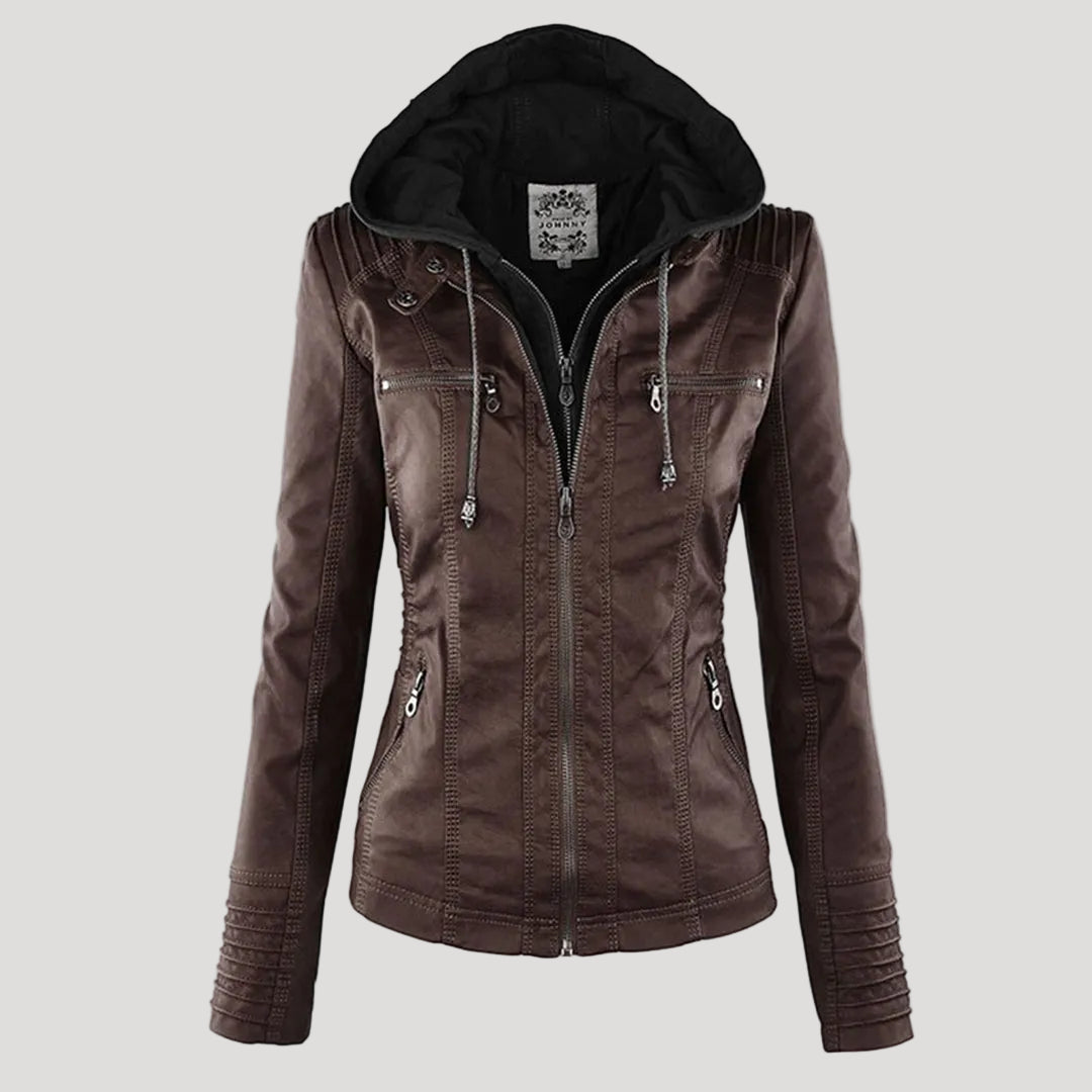 Lisslune | Waterproof Women's Synthetic Leather Jacket with Hood