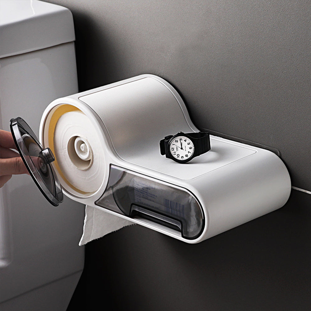 Lisslune | DryHold Self-Adhesive Toilet Paper Holder – Waterproof Wall Solution with Extra Storage Space