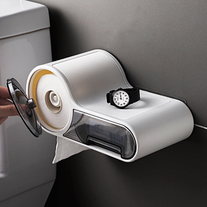 Lisslune | DryHold Self-Adhesive Toilet Paper Holder – Waterproof Wall Solution with Extra Storage Space