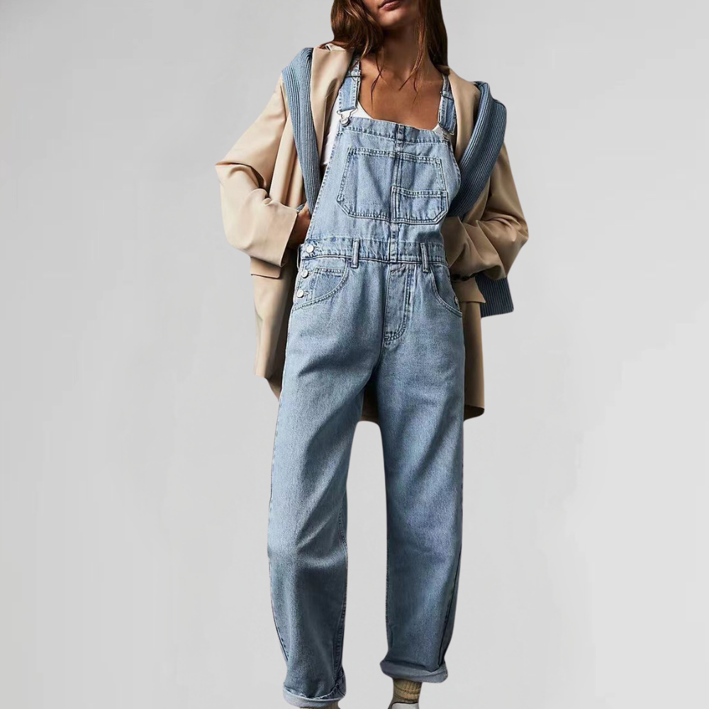 Lisslune | Women's Denim Overalls with Cross-Back Design