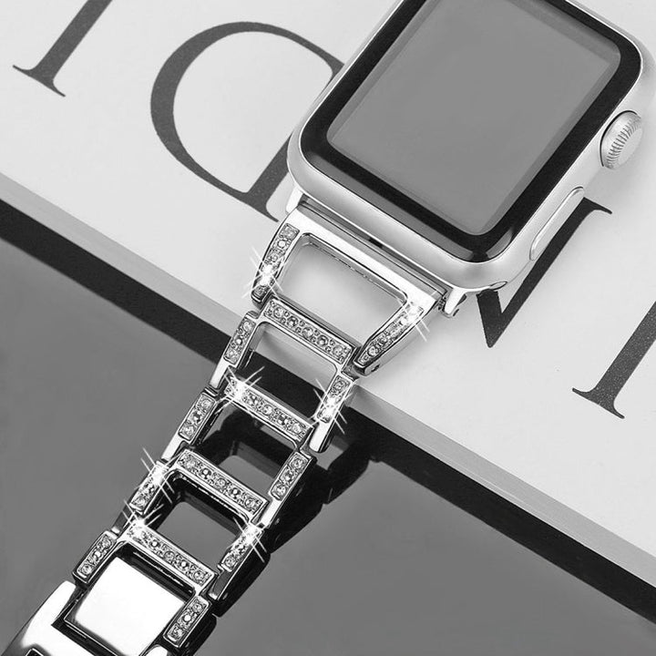 Lisslune | Colorful Diamond Stainless Steel Watch Band for Apple Watch Series 10 42mm / 9&8&7 41mm / SE 3&SE 2&6&SE&5&4 40mm / 3&2&1 38mm (Gold)