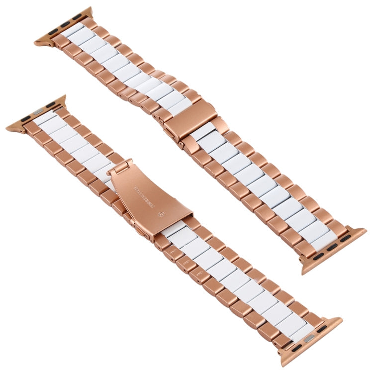 Lisslune | For Apple Watch Series 10 42mm / 9&8&7 41mm / SE 3&SE 2&6&SE&5&4 40mm / 3&2&1 38mm Stainless Steel Wristband Watch Strap (White + Gold)