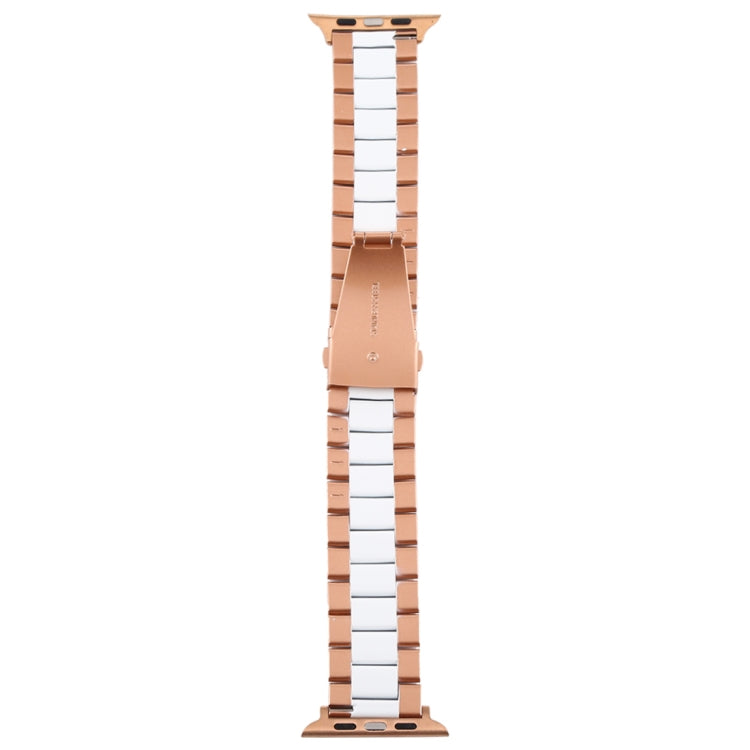 Lisslune | For Apple Watch Series 10 42mm / 9&8&7 41mm / SE 3&SE 2&6&SE&5&4 40mm / 3&2&1 38mm Stainless Steel Wristband Watch Strap (White + Gold)