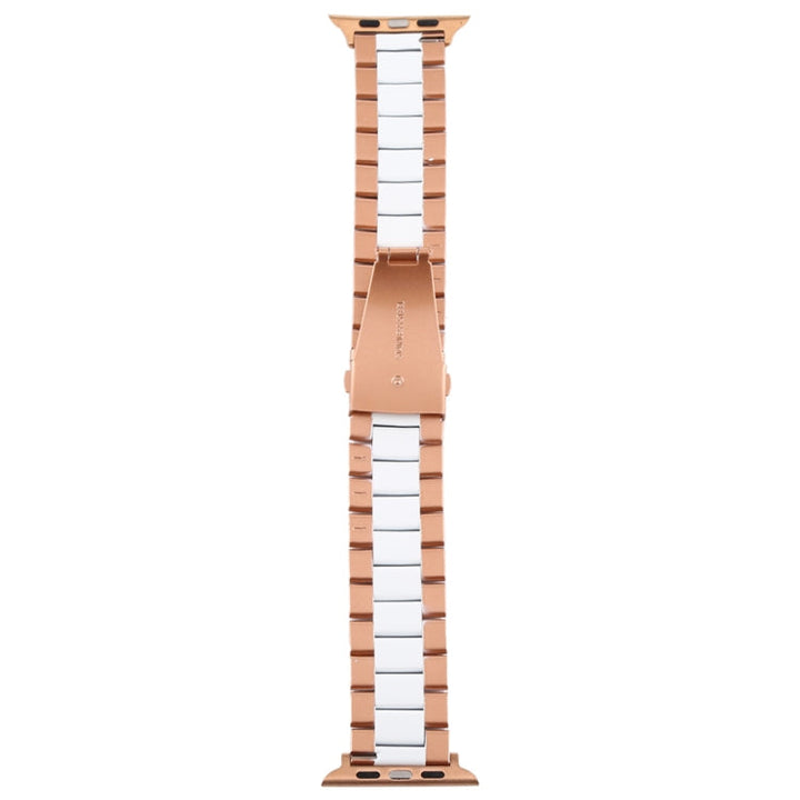 Lisslune | For Apple Watch Series 10 42mm / 9&8&7 41mm / SE 3&SE 2&6&SE&5&4 40mm / 3&2&1 38mm Stainless Steel Wristband Watch Strap (White + Gold)
