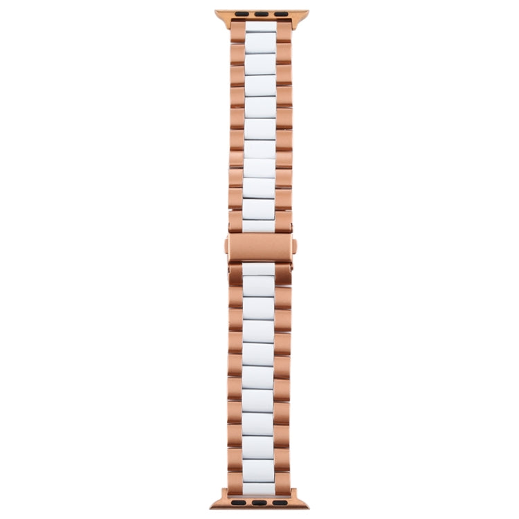 Lisslune | For Apple Watch Series 10 42mm / 9&8&7 41mm / SE 3&SE 2&6&SE&5&4 40mm / 3&2&1 38mm Stainless Steel Wristband Watch Strap (White + Gold)