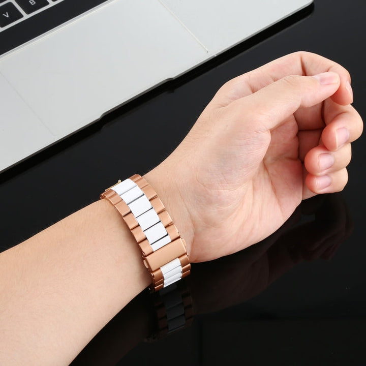 Lisslune | For Apple Watch Series 10 42mm / 9&8&7 41mm / SE 3&SE 2&6&SE&5&4 40mm / 3&2&1 38mm Stainless Steel Wristband Watch Strap (White + Gold)