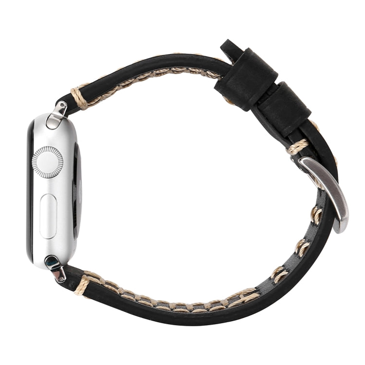 Lisslune | For Apple Watch Series 10 42mm / 9&8&7 41mm / SE 3&SE 2&6&SE&5&4 40mm / 3&2&1 38mm Manual Line Pattern Leather Watch Strap (Black)