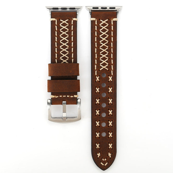 Lisslune | For Apple Watch Series 10 42mm / 9&8&7 41mm / SE 3&SE 2&6&SE&5&4 40mm / 3&2&1 38mm Manual Line Pattern Leather Watch Band (Coffee)