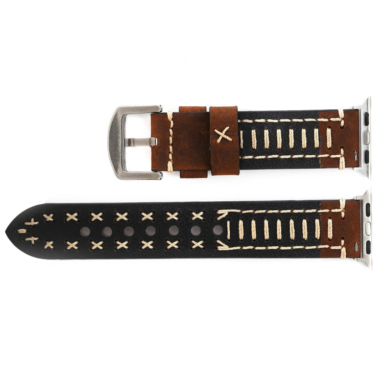 Lisslune | For Apple Watch Series 10 42mm / 9&8&7 41mm / SE 3&SE 2&6&SE&5&4 40mm / 3&2&1 38mm Manual Line Pattern Leather Watch Band (Coffee)
