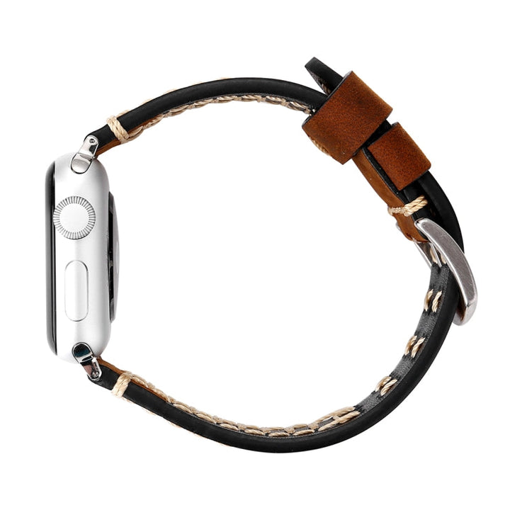 Lisslune | For Apple Watch Series 10 42mm / 9&8&7 41mm / SE 3&SE 2&6&SE&5&4 40mm / 3&2&1 38mm Manual Line Pattern Leather Watch Band (Coffee)