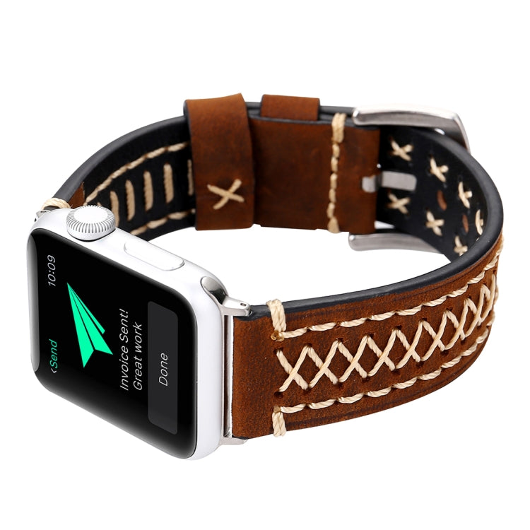 Lisslune | For Apple Watch Series 10 42mm / 9&8&7 41mm / SE 3&SE 2&6&SE&5&4 40mm / 3&2&1 38mm Manual Line Pattern Leather Watch Band (Coffee)