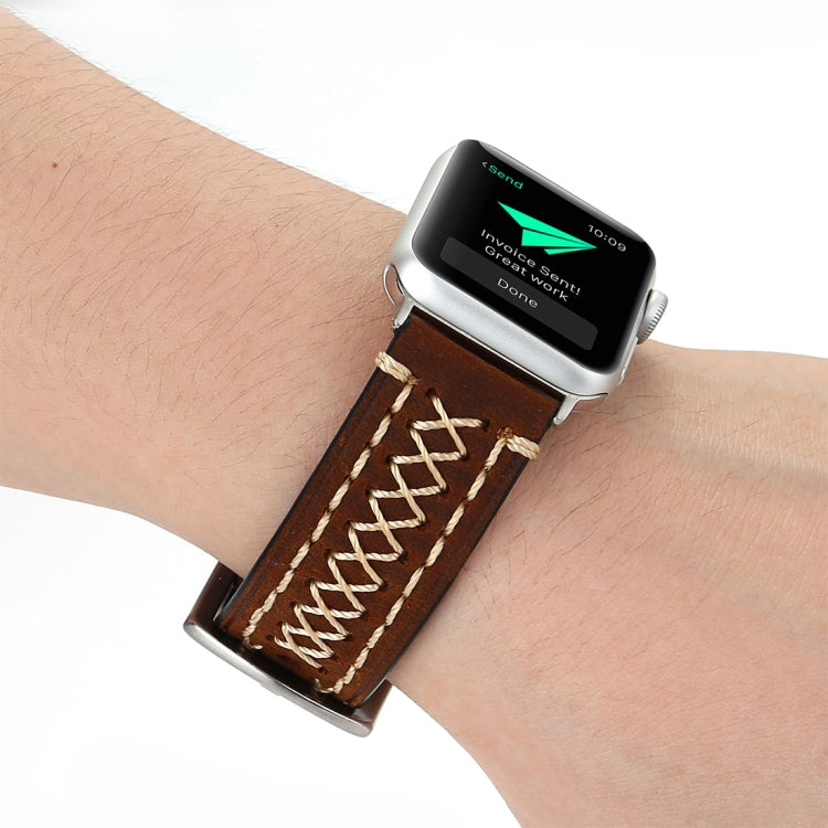 Lisslune | For Apple Watch Series 10 42mm / 9&8&7 41mm / SE 3&SE 2&6&SE&5&4 40mm / 3&2&1 38mm Manual Line Pattern Leather Watch Band (Coffee)