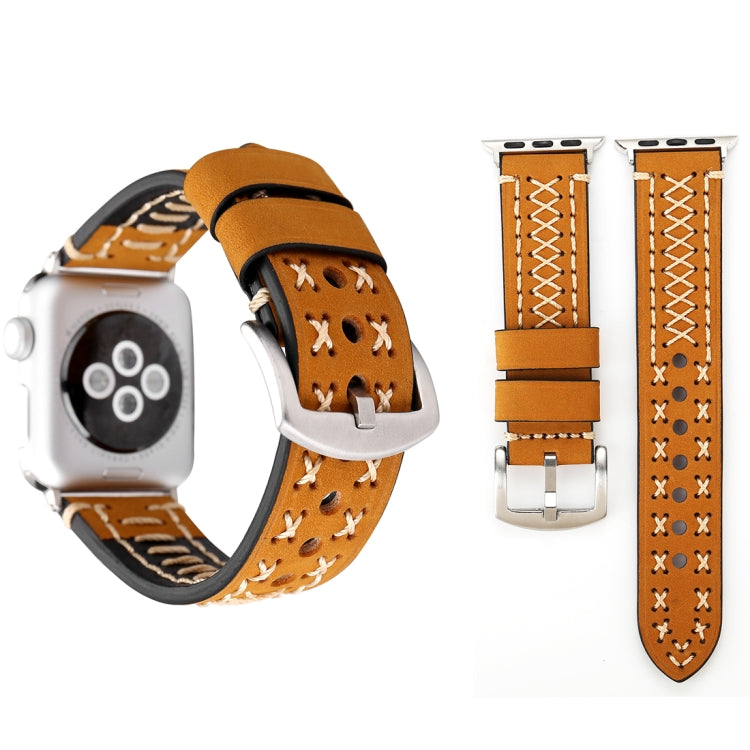 Lisslune | For Apple Watch Series 10 42mm / 9&8&7 41mm / SE 3&SE 2&6&SE&5&4 40mm / 3&2&1 38mm Manual Lined Pattern Leather Watch Band (Khaki)