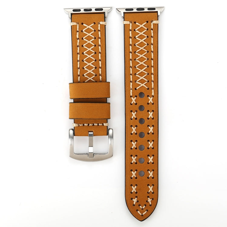 Lisslune | For Apple Watch Series 10 42mm / 9&8&7 41mm / SE 3&SE 2&6&SE&5&4 40mm / 3&2&1 38mm Manual Lined Pattern Leather Watch Band (Khaki)