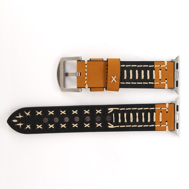 Lisslune | For Apple Watch Series 10 42mm / 9&8&7 41mm / SE 3&SE 2&6&SE&5&4 40mm / 3&2&1 38mm Manual Lined Pattern Leather Watch Band (Khaki)