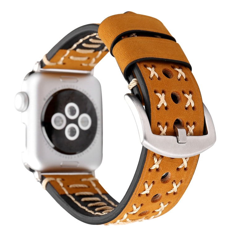 Lisslune | For Apple Watch Series 10 42mm / 9&8&7 41mm / SE 3&SE 2&6&SE&5&4 40mm / 3&2&1 38mm Manual Lined Pattern Leather Watch Band (Khaki)