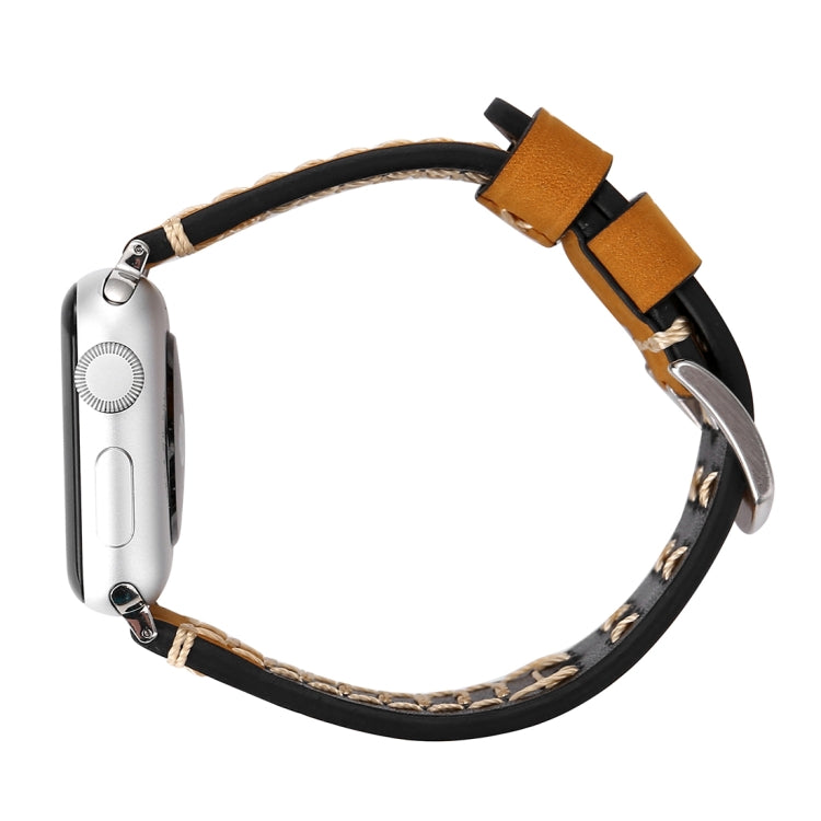 Lisslune | For Apple Watch Series 10 42mm / 9&8&7 41mm / SE 3&SE 2&6&SE&5&4 40mm / 3&2&1 38mm Manual Lined Pattern Leather Watch Band (Khaki)