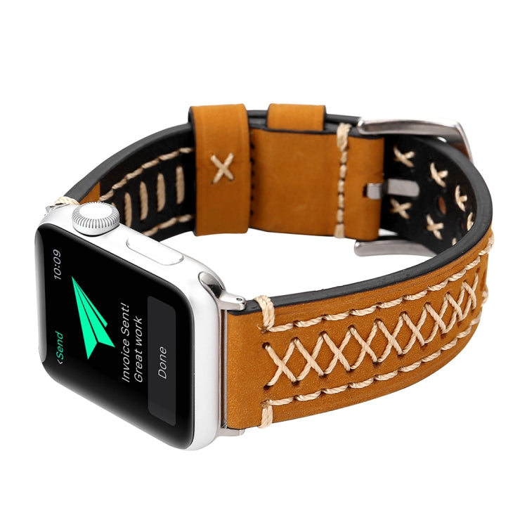 Lisslune | For Apple Watch Series 10 42mm / 9&8&7 41mm / SE 3&SE 2&6&SE&5&4 40mm / 3&2&1 38mm Manual Lined Pattern Leather Watch Band (Khaki)