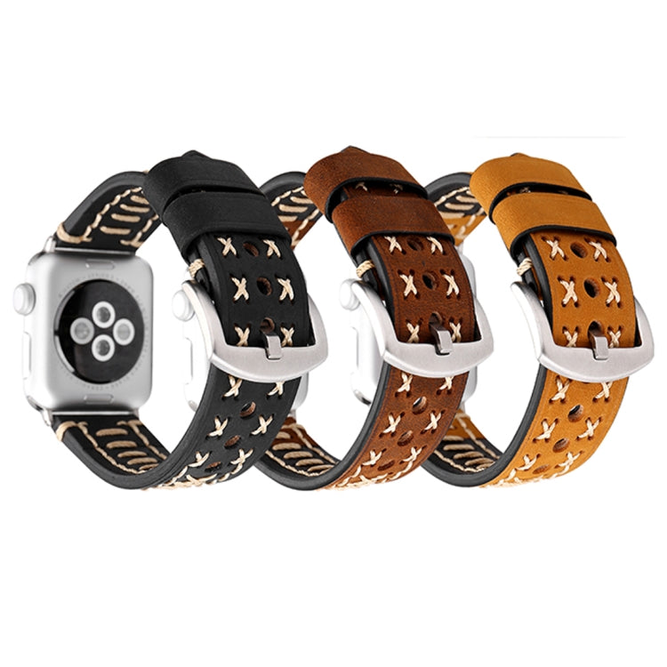 Lisslune | For Apple Watch Series 10 42mm / 9&8&7 41mm / SE 3&SE 2&6&SE&5&4 40mm / 3&2&1 38mm Manual Line Pattern Leather Watch Strap (Black)
