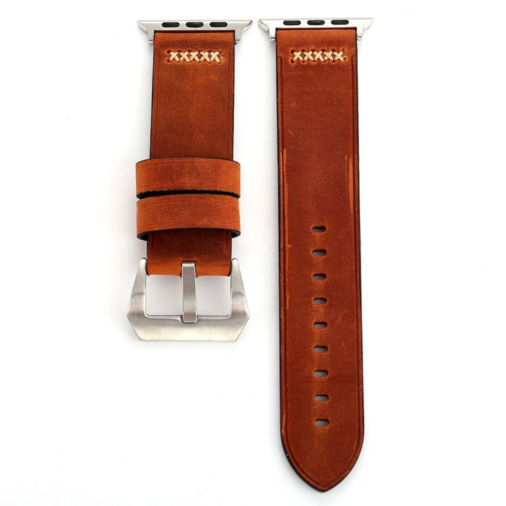 Lisslune | For Apple Watch Ultra 49mm & Watch Ultra 2 49mm / Series 10 46mm / 9 & 8 & 7 45mm / SE 3 & SE 2 & 6 & SE & 5 & 4 44mm / 3 & 2 & 1 42mm Retro XX Line Pattern Leather Watch Band (Coffee)