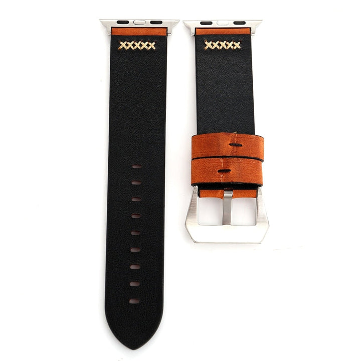Lisslune | For Apple Watch Ultra 49mm & Watch Ultra 2 49mm / Series 10 46mm / 9 & 8 & 7 45mm / SE 3 & SE 2 & 6 & SE & 5 & 4 44mm / 3 & 2 & 1 42mm Retro XX Line Pattern Leather Watch Band (Coffee)
