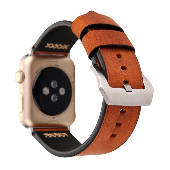 Lisslune | For Apple Watch Ultra 49mm & Watch Ultra 2 49mm / Series 10 46mm / 9 & 8 & 7 45mm / SE 3 & SE 2 & 6 & SE & 5 & 4 44mm / 3 & 2 & 1 42mm Retro XX Line Pattern Leather Watch Band (Coffee)
