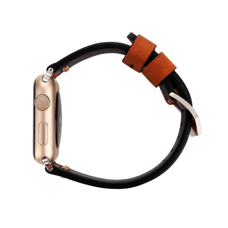 Lisslune | For Apple Watch Ultra 49mm & Watch Ultra 2 49mm / Series 10 46mm / 9 & 8 & 7 45mm / SE 3 & SE 2 & 6 & SE & 5 & 4 44mm / 3 & 2 & 1 42mm Retro XX Line Pattern Leather Watch Band (Coffee)